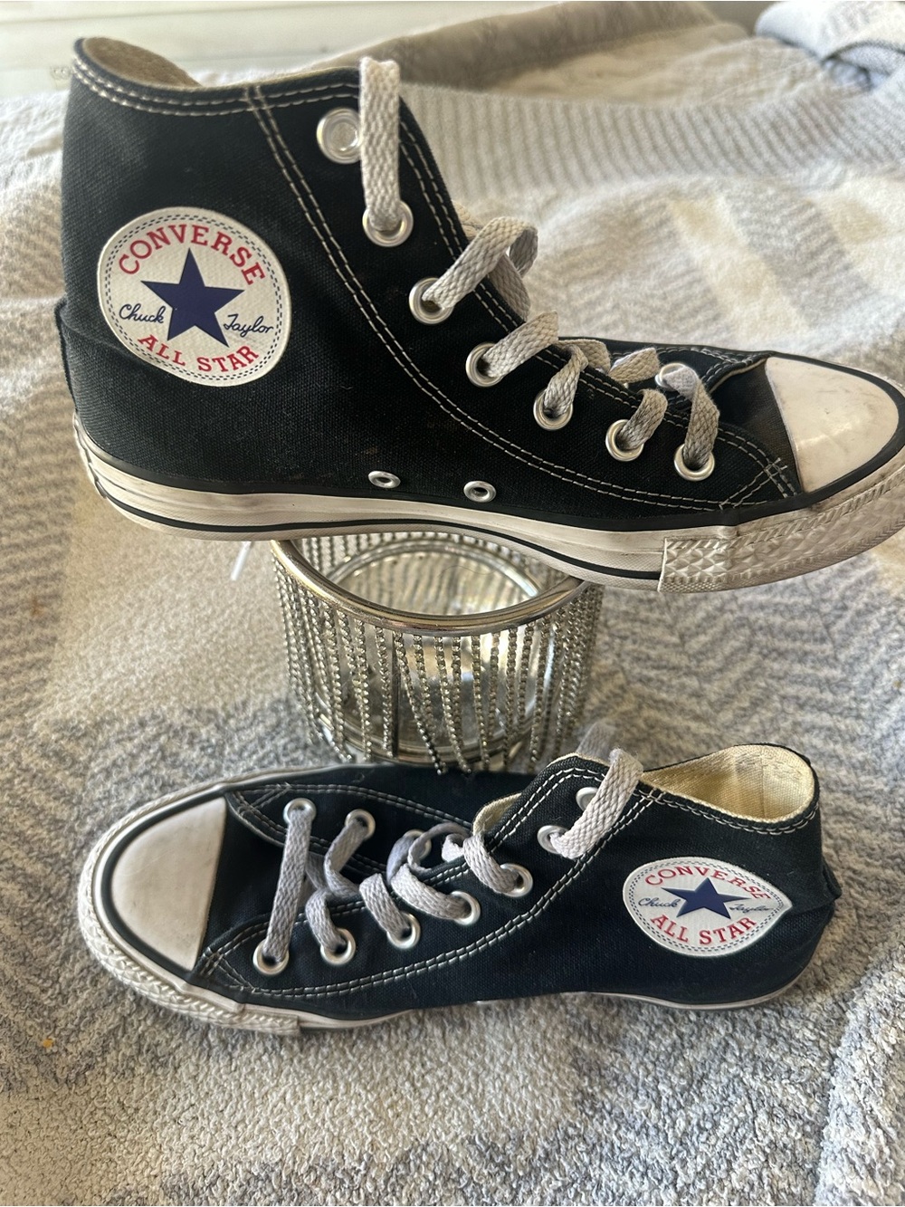 Converse women’s Black High-Top Canvas Sneakers with White Trim